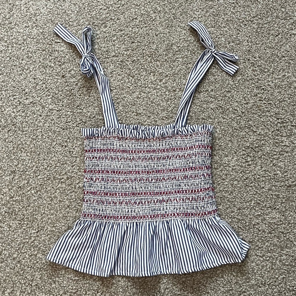 Blue Stripe Tie Strap Top